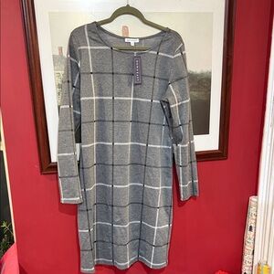 DownEast Gray Plaid Long Sleeve Dress size XL